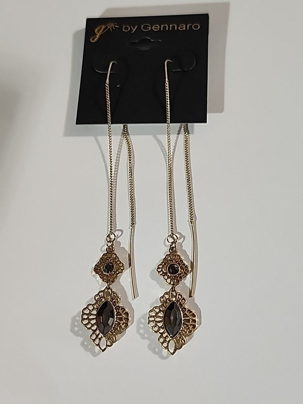 G by Gennaro Dangle Old Fashion Earrings Gold Rhinestones Textured Teardrop